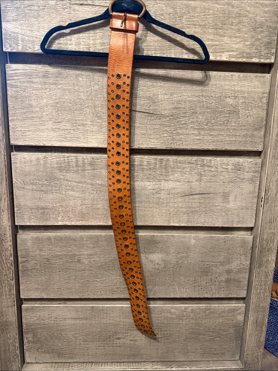 Accessories - Women’s Tan Leather Studded Belt - Fashion Casual Accessory